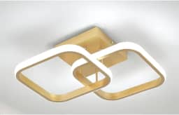 Luminária de Teto Moderna em Alumínio - Duplo Quadrado, 3 Cores de Luz Ajustável, Bivolt, 18-40W para Sala/Quarto/Corredor (OURO)