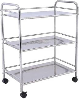 Prateleira multiuso em aço inox de 3 elementos com rodinhas