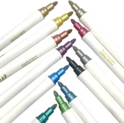 Conjunto de Canetas Marcadores Metálicos 12 Cores Metálicas Sortidas Pincel Artístico Escreve em Superfícies: Vidro Papel Pedra Madeira Cerâmica e muito mais