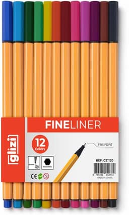 Glizi Fineliner, Canetas Coloridas Ponta Fina 0.4mm, Kits com 10/12/24 Cores, Design Hexagonal (12 Cores (Amarela))