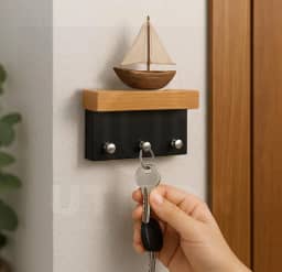 Porta Chaves De Parede com suporte para pendurar chaves e prateleira 3 pinos (pretofreijo)