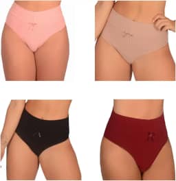 Kit com 4 Calcinhas de Algodão Cós Alto Duplo Pós Parto Cintura Alta Calçola Senhora Confortável Gestante Feminino Lingerie Adulto Cesárea