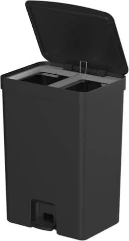 Lixeira para cozinha dupla com pedal para coleta seletiva orgânico reciclável OU Trium 30 litros preta