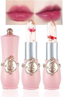 BINGBRUSH 2Pcs Batom Que Muda De Cor, Geleia De Flor De Cristal Rosa Ph Mood, Hidratante Labial De Longa Duração, Protetor Labial, Gloss Labial Mágico Coreano, Conjunto De Maquiagem Para Mulheres