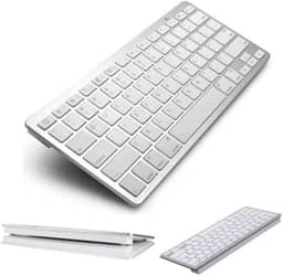 Teclado Sem Fio Bluetooth, Design Ultrafino, Teclas Baixo Perfil, Cor Branca e Prata, Compatível com Mac e PC