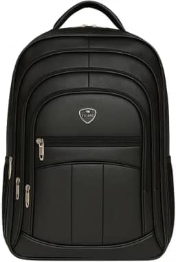 Mochila Executiva em Couro Sintético Multi Compartimentos Preta