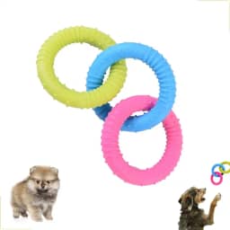 Brinquedo Pet Mordedor para Cães Pequenos e Filhotes – Trio de Argolas em Silicone 18cm – Resistente, Seguro e Alívio da Mastigação – Ideal para Raças até 15kg