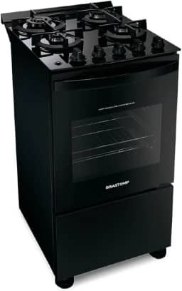 Fogão Brastemp 4 Bocas Preto com mesa de vidro e dupla chama Bfo4xae - Bivolt