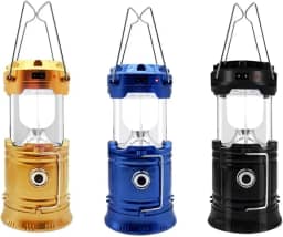 Lampião LED Lanterna Carregável Com Luz Solar Camping Luminária Dupla Iluminação Acampamento Trilhas Multiuso Carregador USB Portátil LINHA PREMIUM-THREE BROTHERS (Lampeão Preto)