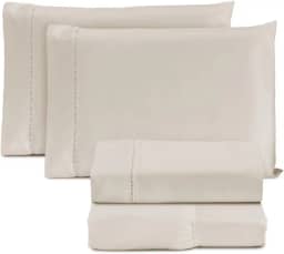 Jogo de Cama Casal Padrão Percal 400 Fios Ponto Palito 04 Peças, Antiácaro, Não faz bolinha Toque Extra Macio – Palha