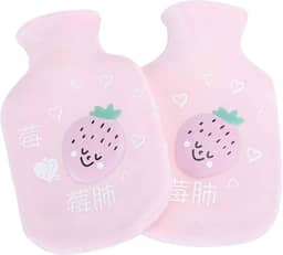 2 pçs dos desenhos animados flanela de borracha garrafa de água quente grosso saco de água quente 350ml (rosa claro)