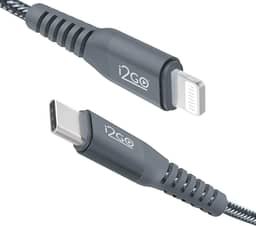 Cabo IPhone/Lightning + USB-C I2GO Certificado MFi 2m 3A Nylon Trançado Chumbo - I2GO PRO