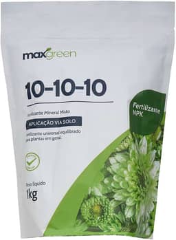 Fertilizante Maxgreen 10-10-10, Adubo Mineral, NPK Equilibrado, Uso Universal, Pacote, 1KG