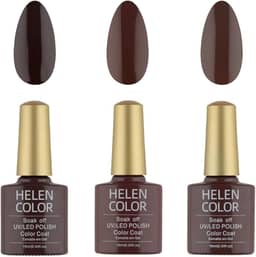HELEN COLOR Kit 3 Esmaltes em Gel UV/LED 10ml Cada Frasco Secagem Rápida Alta Durabilidade Acabamento Brilhante (Marrom Escuro)