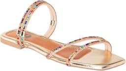 Sandália Rasteira Papete Feminina Conforto Strass Brilho-Caramelo