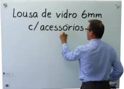 Lousa 1,00 x 0,80 quadro vidro 6mm branca escolar escrita escrever branca 100x80 ou 80x100 com suporte acrilico 2 canetas e apagador kit instalação