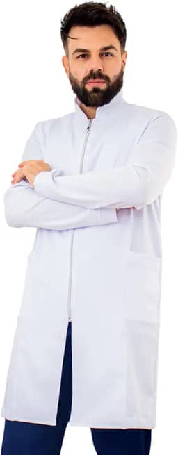 Jaleco Médico Masculino Slim Gola Padre com Zíper Manga Longa