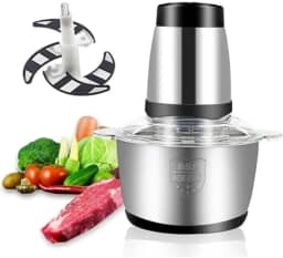 Moedor de Carne Elétrico em Aço Inox, Triturador Multifuncional para Legumes e Temperos, 110v