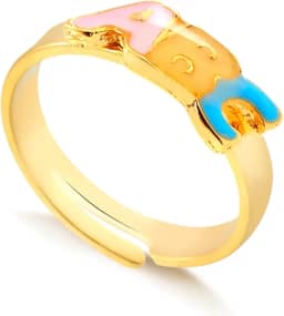 Anel de Formatura Infantil Ajustável com Resina Colorida e Banho de Ouro 18k