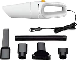 Aspirador de Pó Portátil para Carro, 120W, 12V, Branco, com Filtro Lavável, Cabo 4m, 4500Pa Sucção, Reservatório 200ml, Kit Acessórios