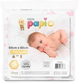 Fralda de Pano Tecido Duplo Rosa 60x60Cm Kit com 05 Un Papi Linha Premium M5 Armarinhos (Menina)