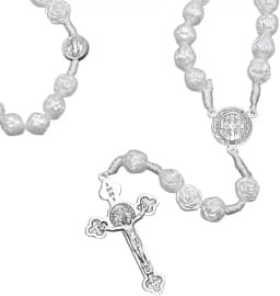 Terço Grande Branco Rosas São Bento Ideal para Casamento, Primeira Comunhão, Batizado, Consagração e Crisma 50cm