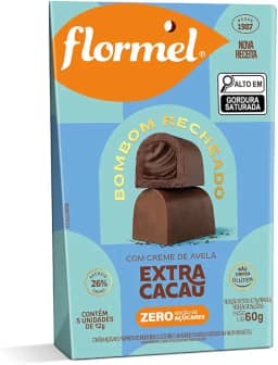 Bombom Recheio Avelã Extra Cacau FLORMEL Zero Açúcar- Caixa com 5 Unidades