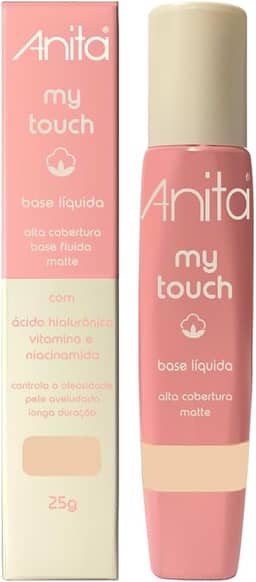 Base Líquida Anita MY TOUCH - Alta Cobertura Real, Acabamento Matte, Longa Duração - Cor 02