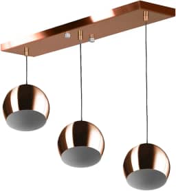 Lustre Pendente Bola Triplo Base Retangular Cobre