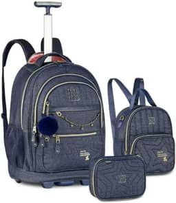 Kit Mochila Carrinho Estojo Lancheira Rebecca Bonbon Jeans