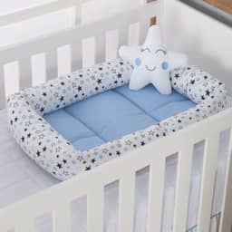 Ninho Redutor de Berço com Almofada Para Bebê Algodão 2 pcs Estrela Azul