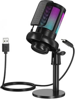 Microfone Gamer Profissional Rgb Streamer Condensador C/Led
