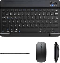 Teclado E Mouse Bluetooth Recarregáveis – Design Slim, Silencioso E Ergonômico Para Escritório E Casa Para Computador, Tablet E Laptop Ipad | Kit Premium Sem Fio 2 Em 1 (Preto)