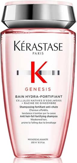 Kérastase Genesis Bain Hydra-Fortifiant Shampoo, Tratamento Fortificante Antiqueda por Quebra para Cabelos Finos e Oleosos, com Flor de Edelweiss e Raiz de Gengibre, 250ml