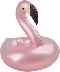 KIT 5 Boia Porta Copo Flamingo Rose Flutuador Praia Piscina