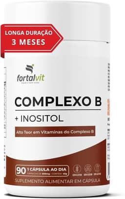 Complexo B + Inositol, Longa Duração: 3 Meses de Uso, 90 cápsulas, Alta Concentração - Vitaminas B1, B2, B3, B5, B6, B7, B9, B12 e Inositol, Fortalvit
