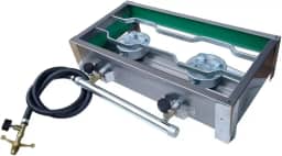 FOGÃO 2 BOCAS INOX FOGAREIRO PORTÁTIL + MANGUEIRA E REGISTRO