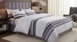 Jogo de Lençol de Cama Casal Queen, 4 Peças, 100% Algodão, 2500 Fios, Estampado Importado (Cinza Listras)