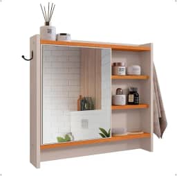 Armário Com Espelho Porta Gancho Para Toalha Banheiro Genova (Off White/Cinamomo2)
