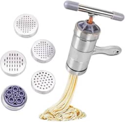 Máquina de fazer macarrão manual, máquina de fazer macarrão de aço inoxidável, para frescos e finos espaguetes, máquina de fazer macarrão, utensílios de cozinha (5 moldes)