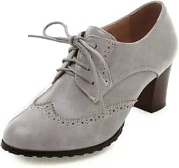 Sapato social feminino de couro vintage Oxfords Brogues com cadarço, salto médio, bico redondo