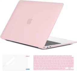 Capa rígida EooCoo Compatível com MacBook Air de 13 polegadas chip M1, 2021-2018 com Tela Retina, capa protetora de plástico + capa de teclado transparente + película, rosa fofo