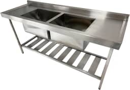 Pia De Aço Inox Industrial 170x60x90 Cm Cuba Dupla Nortinox