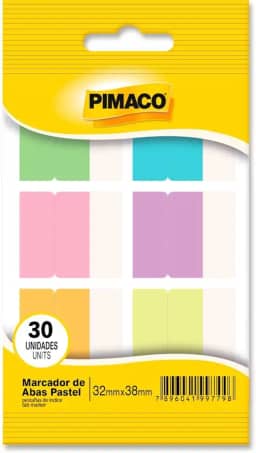 Marcador de Página, Pimaco, Aba, Adesivo, Colorido Pastel, 6 Cores, 32x38mm, Cartela com 30