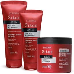 Eudora Kit Siàge Men: Condicionador Cachos e Crespos 200ml + Shampoo Cachos e Crespos 250ml + Creme para Pentear Crespos 450g