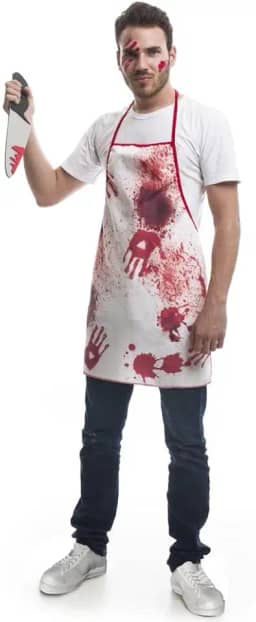Fantasia de Halloween Adulto Masculino Açougueiro Assassino Com Faca