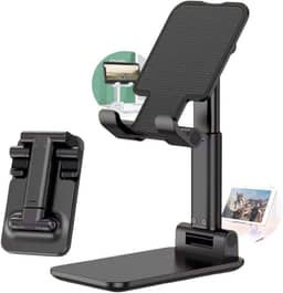 Suporte de Mesa para Celular e Tablet Dobrável Ajustável - Base Antiderrapante Universal - Ideal para Videochamadas, Filmes, Home Office e Viagens (Preto)