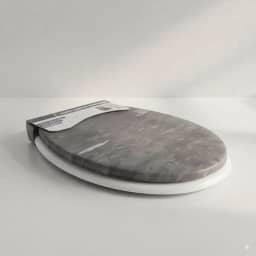 Assento Sanitário Almofadado Marmorizado, 36 x 41 cm, com Tampa, Espuma e Revestimento em Vinil (Cinza)