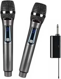 Kit 2 Microfone Duplo Sem Fio Profissional Uhf Recarregavel Dinamico, Karaoke Para Festas, Eventos, Aulas, Palestras, Igreja