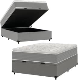 Cama Box Baú Casal Molas Ensacadas Pillow Top 138x188x66cm Martino Cinza Umaflex